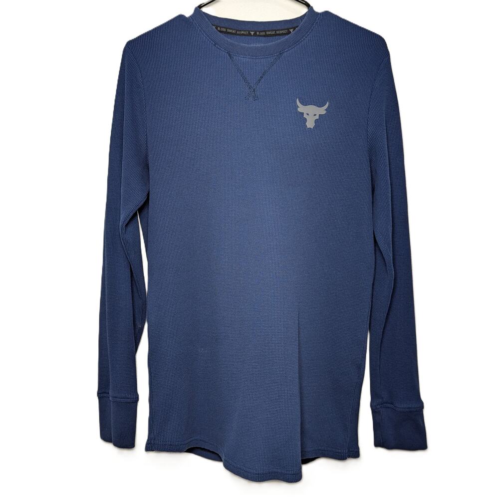 Under Armour Men's Project Rock Waffle Crew Blue Long-Sleeve Shirt Size S